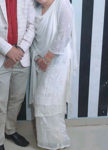 Elegant White Hand Embroidered Kurta Shrara Set