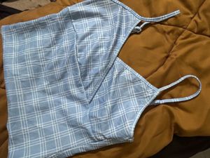 Blue Checkered Crop Top