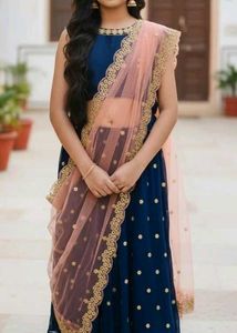 3 piece Elegant Navy Blue Ethnic Lehenga