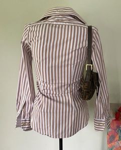 Beige stripe pure cotton fitted shirt