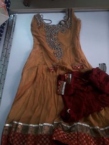 Partywear Anarkali Kurta Set With Leggings