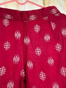 Red Print Button-Down Top And Pant Set