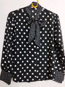 Black White Dotted Designer Shirt For Women&#39;s