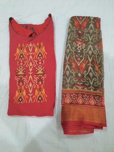 Red Patola Yoke Embroidered Kurta With Dupatta