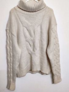 Off White Cable Knit Turtleneck Sweater