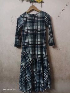 A-line Checked Print Midi Dress
