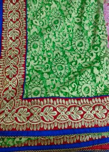 GREEN SAREE WITH RED BORDER