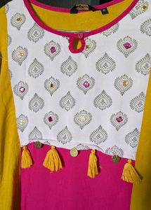Daily Wear Kurti - Pink &amp; Yellow