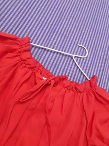 Red Smocked Peasant Top