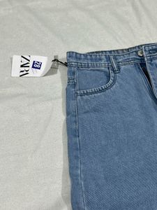 Zara Blue Denim Slit  Skirt