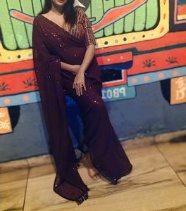 Purple Sequence Ready To Wear Saree With Blouse