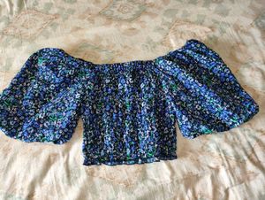 Blue Floral Off-Shoulder Top
