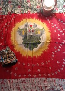 Madhubani Art Beautiful Red Border Saree