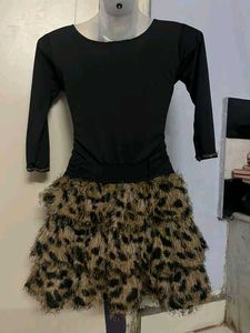 Black &amp; Leopard Print Layered Mini Dress