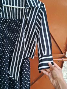 Bsck Polka Dress With Coat
