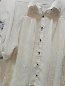 Sheer Lace Accent Button Down