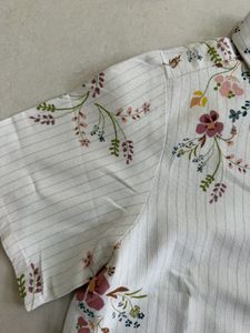 AND Half Sleeves Rayon Off White Tie-Up Shirt