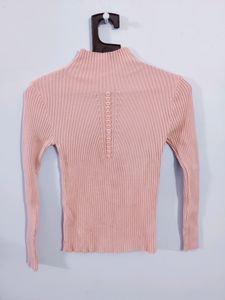 Pink Ribbed Highneck Top