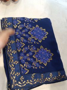 Navy Blue Embroidered Saree