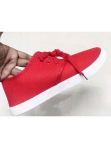 Unisex Casual Red Synthetic Canvas Shoes