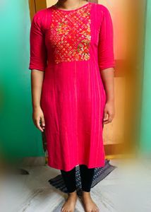 Pink Colour Embroidered Kurta