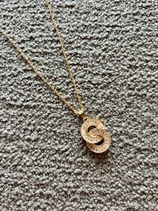Gold-Plated S Pendant Necklace – CZ Baguette Dets