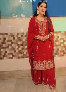 Red Embroidered Kurta Set