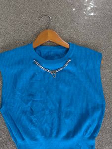 Blue Ribbed Knit Top