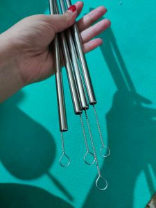 Set Of 4 Stainless Steel Straws With Sillicon Tip