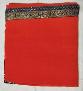 Red Plain Saree With Blouse