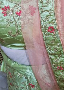 Green &amp; Orange Embellished Indian Lengha