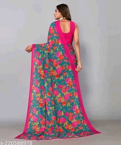 Green Floral Print Saree