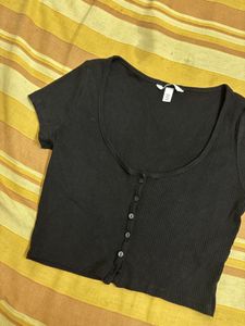 H&amp;M Black Ribbed Crop Top