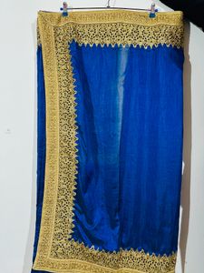 Party Wear Navy Blue Saree With Golden Work