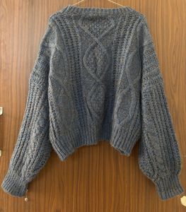 Blue Knit Sweater with yellow threads