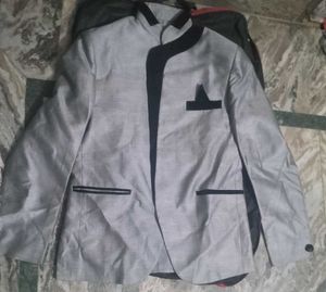 Gray Mandarin Collar Blazer