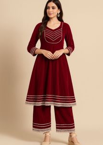 Red Velvet A Line Palazzo Set
