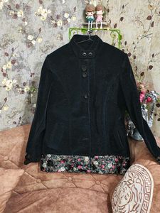 Women Black Overcoat With Embroidery