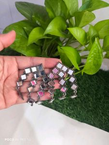 Trendy Oxidised Mirror Choker Set with Earrings