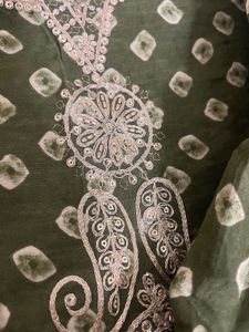 Olive Green Bandhani Kurta Paint