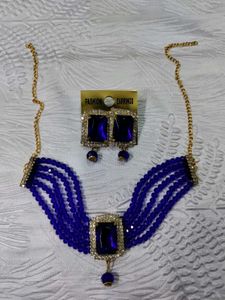 Blue Beaded Necklace & Earring Set