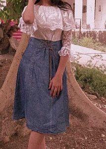 Denim Skirt &amp; Lace Top Set