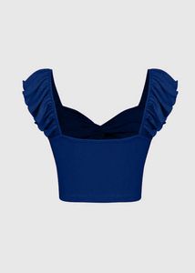 Blue Ruffle Sleeve Crop Top