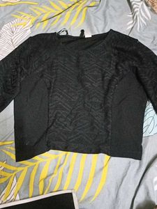 Black Textured Long Sleeve Top