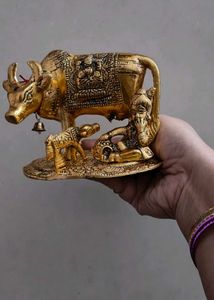 Golden. Metal Kamadhenu with Kanha