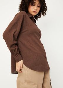 Max New Brown Seersucker Shirt For Ladies