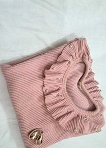 Korean Style Ribbed Pink Top
