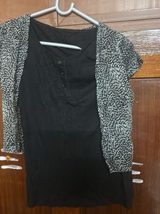 Layered Black Top with Print