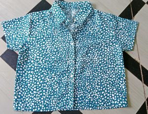 Teal & White Polka Dot Button-Down