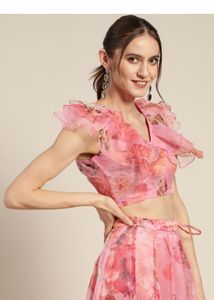 Floral Ruffle Blouse and Skirt